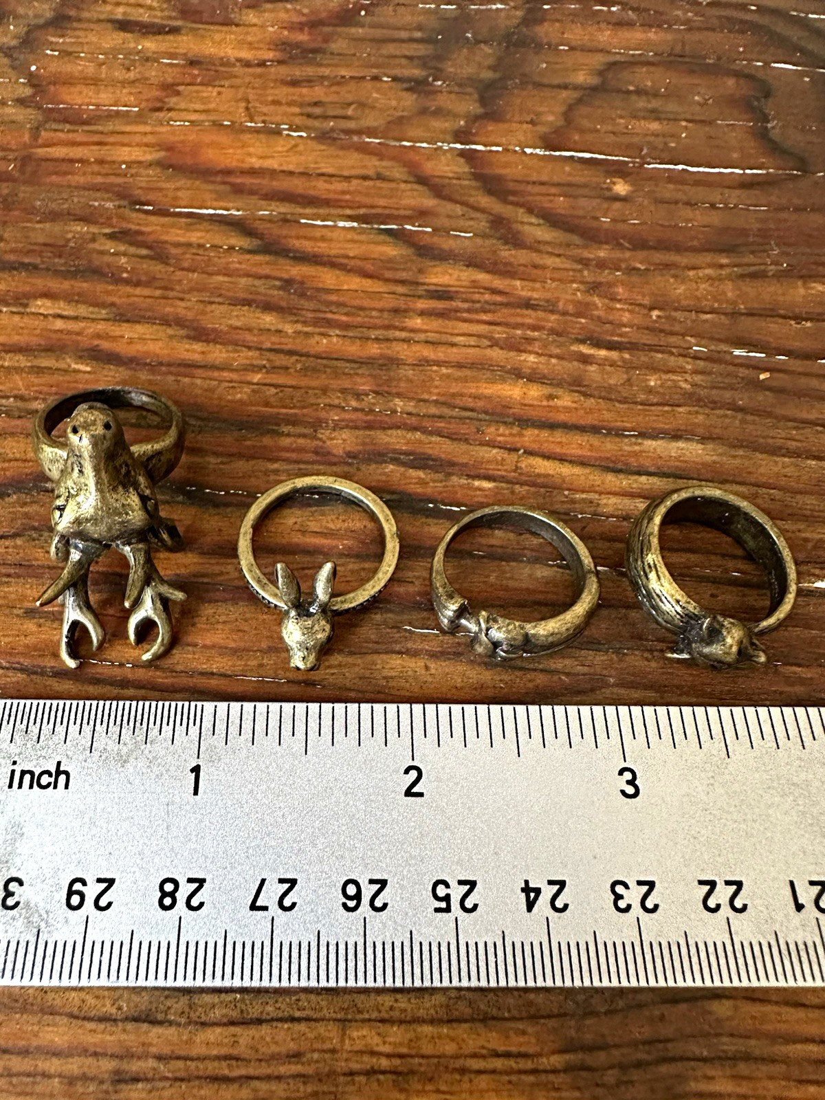 Forest Friends Brass Animal Head 4 Rings Deer/Rabbit/Fox/Owl, size 7.5