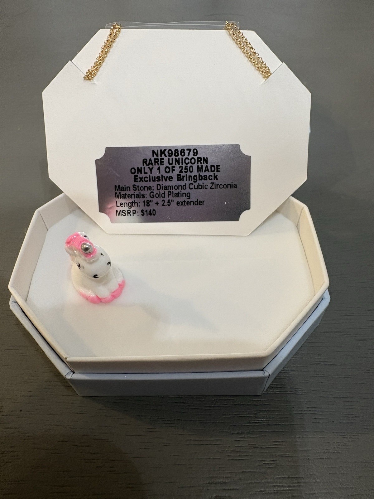 BP Gold Plated White CZ Pavé Asymmetrical Unicorn Charm Necklace 18″ NK98679
