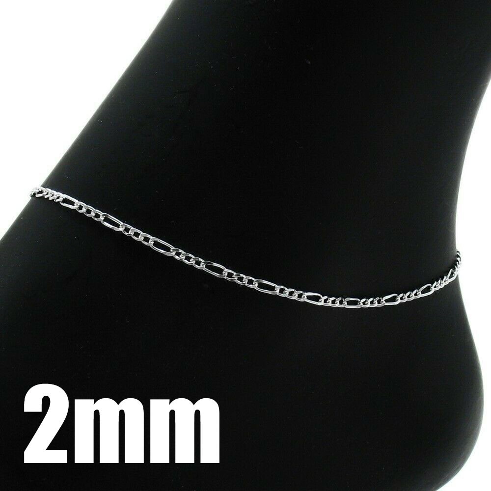 Guaranteed Genuine 925 Sterling Silver Figaro Bracelet or Anklet 7″ – 12″ Italy