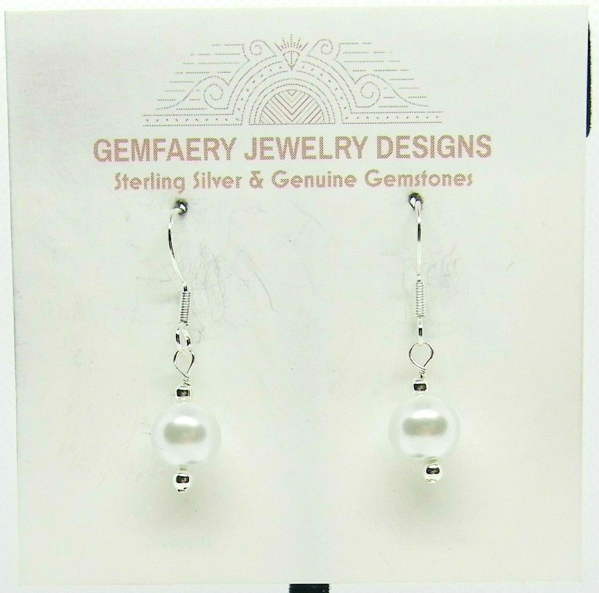 Sterling Silver South Seas White Shell Pearl Dangle Earrings #275…Handmade USA