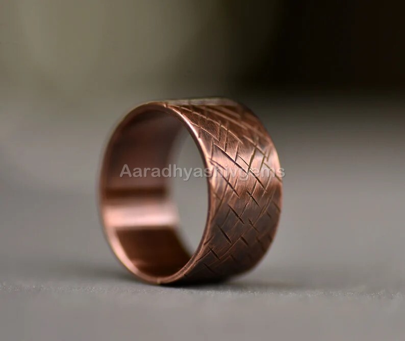 Wide band ring, Antiqued copper, Textured band Unisex Ring Gift For Men’s