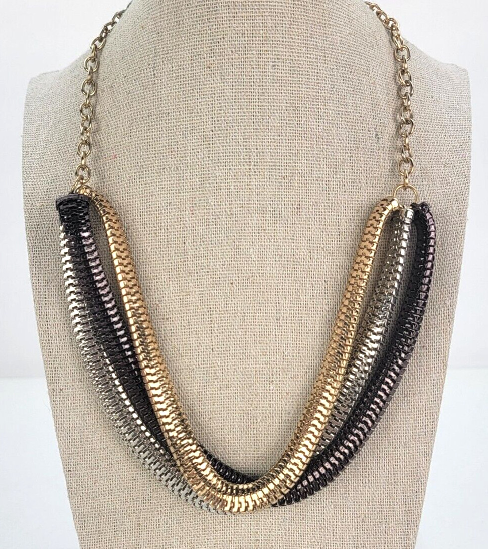 Gold Silver And Purple Snake Chain Layered Necklace 22.5 in Lobster Clasp