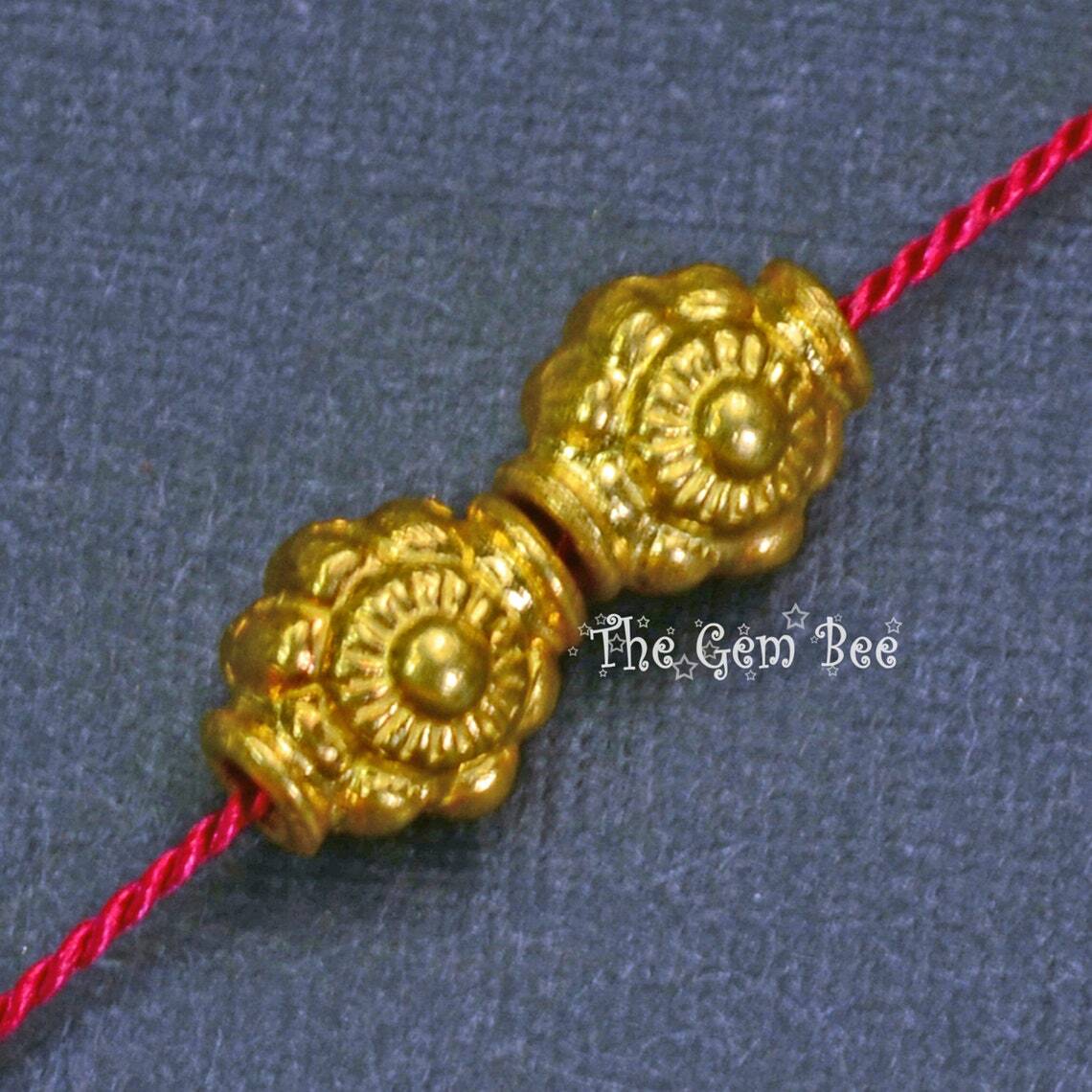 4.8mmx5.5mm 18k Solid Yellow Gold Fancy Flower Spacer Beads PAIR