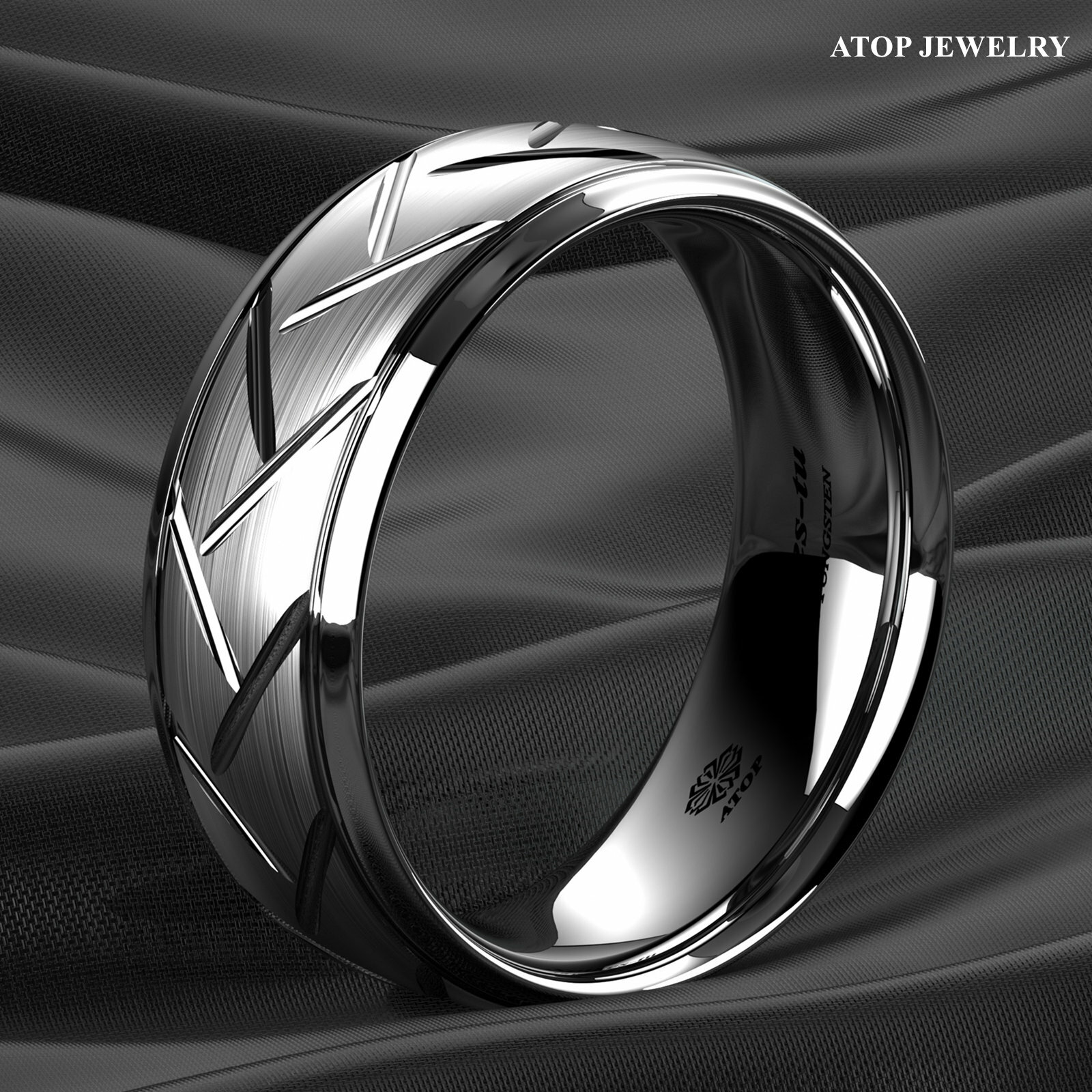 8/6mm Silver Brushed Tungsten Ring for Mens Wedding Band Bridal ATOP Jewelry