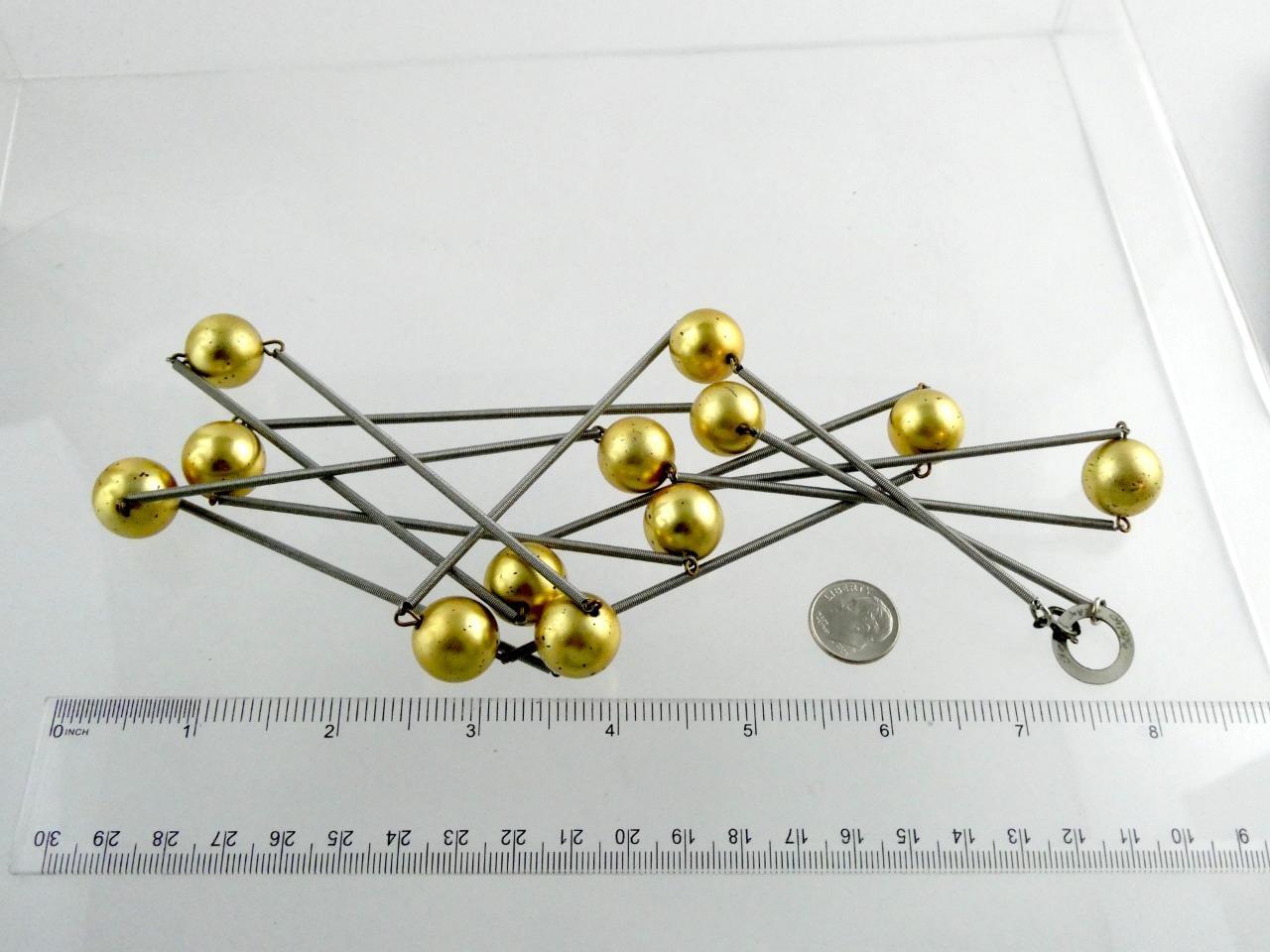 Sterling Silver Clasp Mixed Metals Spring and Golden Ball Atomic Necklace Signed
