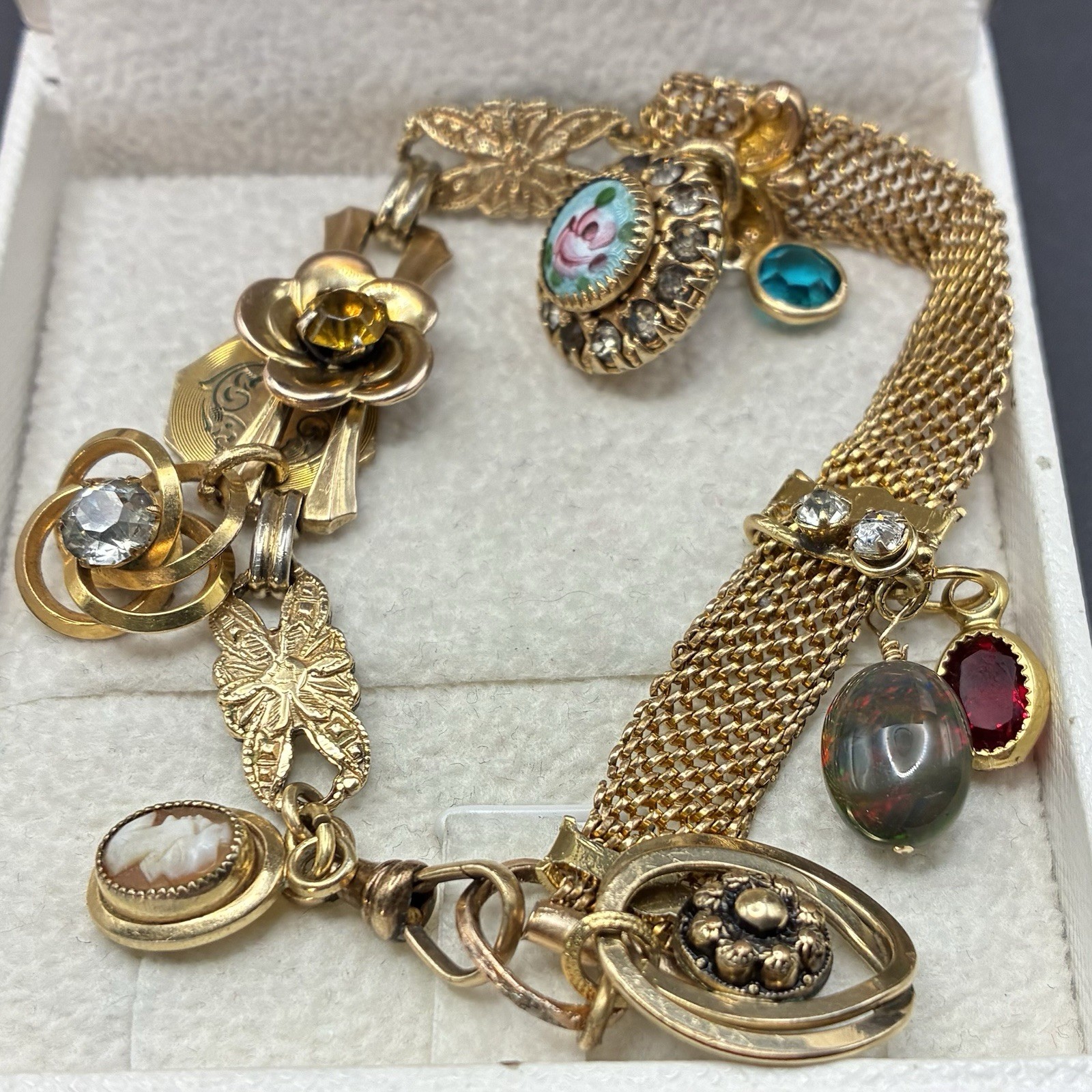 Custom Vintage Gold Filled Pocket Watch & Mesh Chain Bracelet w Charms & Regalia