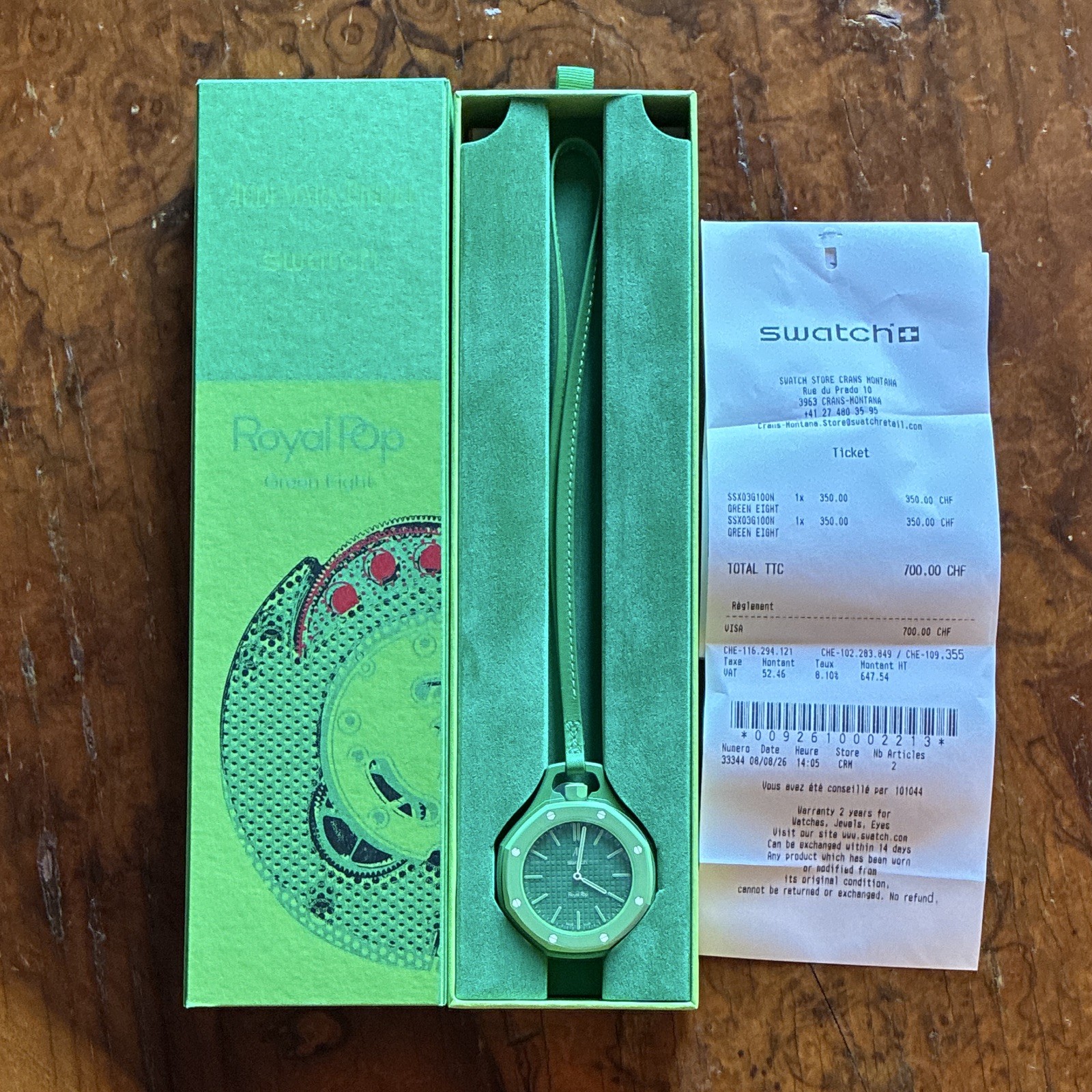 Swatch x Audemars Piguet Royal Pop “Green Eight” Brand New, Box and Papers