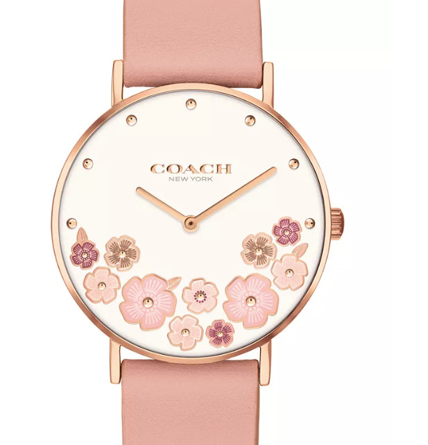 COACH Women’s Perry Blush Leather Strap Tea Rose Watch 36mm NWT