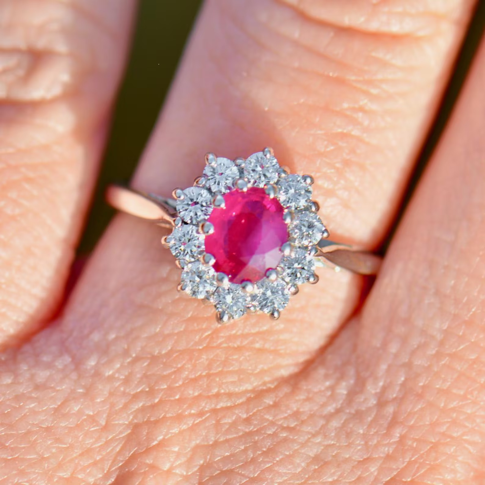 2.54 Ct Oval Cut Natural Ruby Diamond Engagement Ring 14K Solid White Gold 5