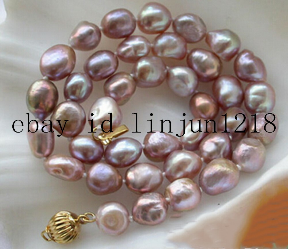Natural 8-9mm Lavender Baroque Freshwater Pearl Necklace 18”