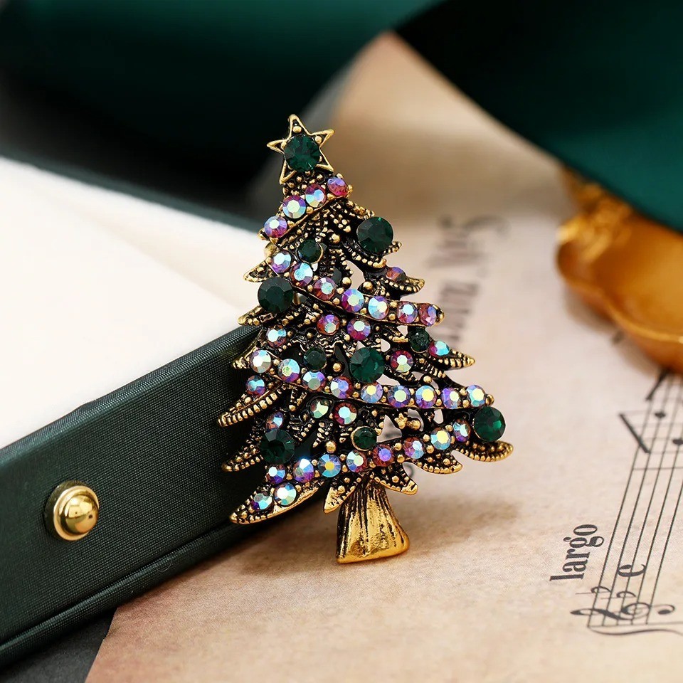 Vintage Crystal Baroque Christmas Tree Brooch Pin Jewelry Gift Accessories