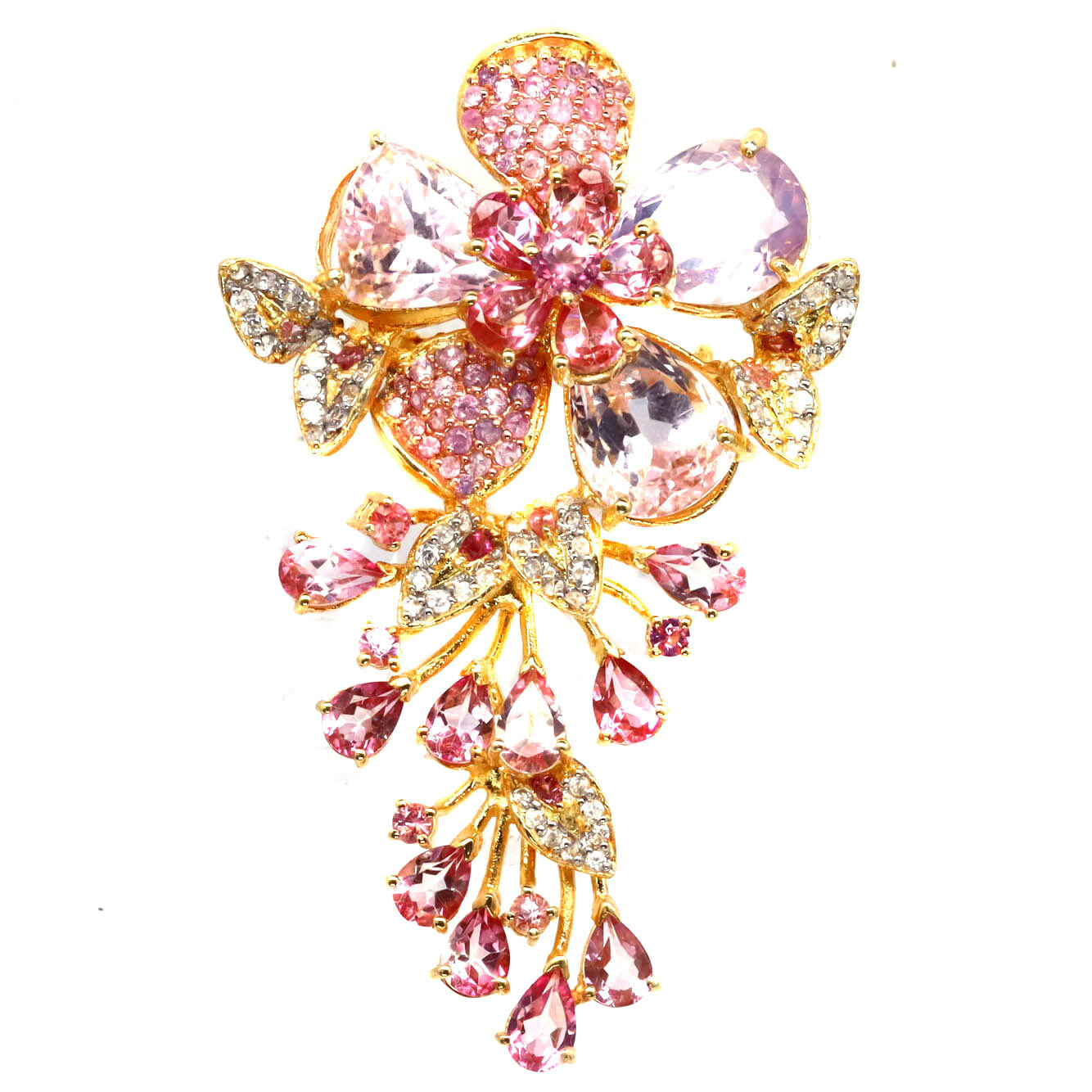 925 Silver 12x15MM. Pink Kunzite, Quartz, Topaz, Sapphire, Zircon Brooch/Pendant