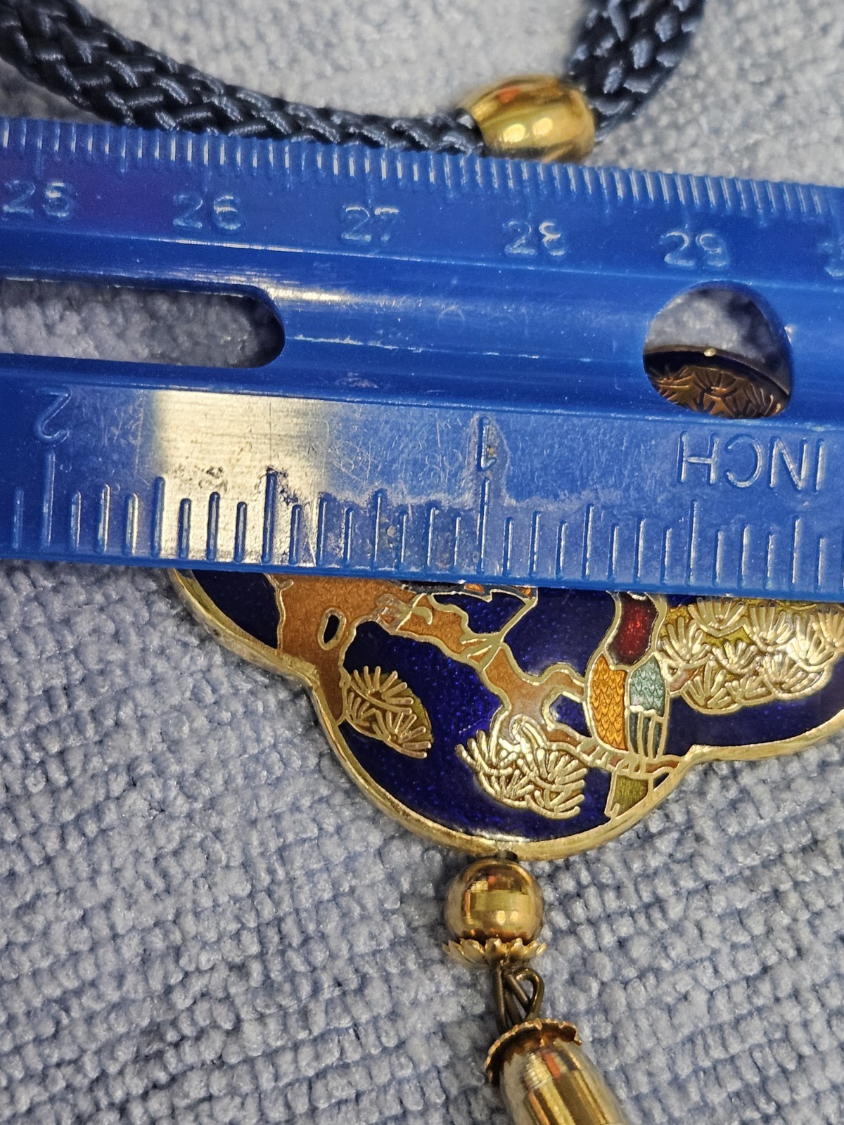 Vintage Cloisonne Gold Tone Peacock Pendant & Necklace 24″ Double Cord