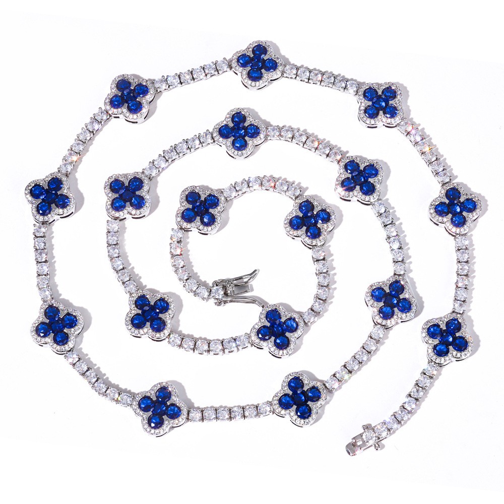 3MM White Gold Plated Four-leaf Clover Tennis Chain Choker Iced CZ Out Bracelet