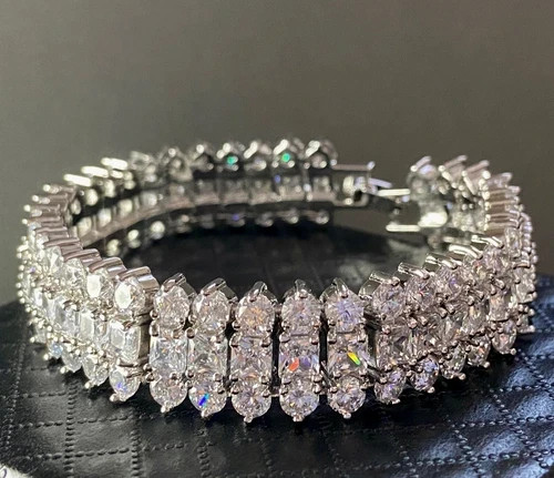 33 Cwt Princess Cut Simulated Diamond Bracelet 18k White Gold Filled Bridal Gift