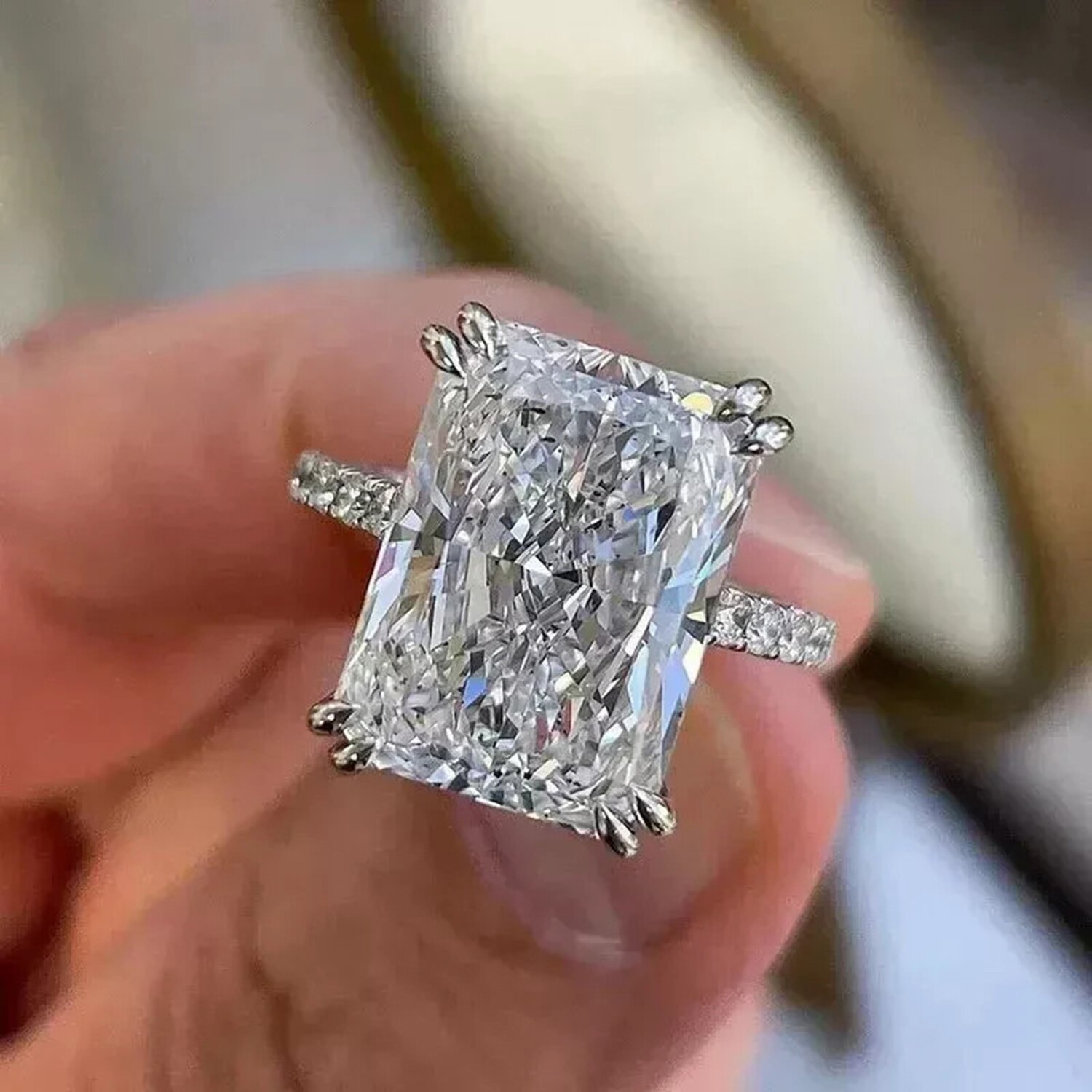 5.00 Ct Off White Lab Grown Diamond Radiant Cut Solitaire Ring 925 Silver