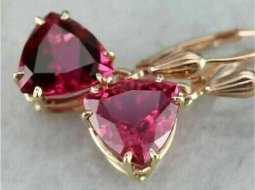 4Ct Lab Created Pink Sapphire Drop/Dangle Earrings 14K Yellow Gold Plated
