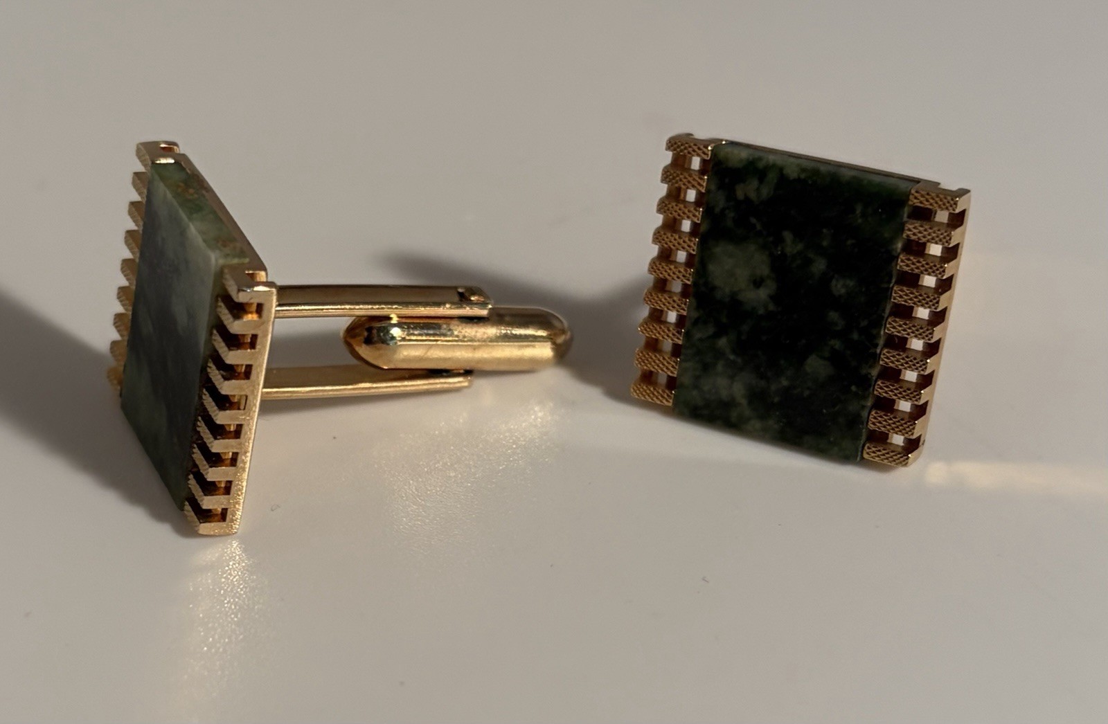Vintage Swank? Gold & Jade Jadeite Square Cuff Links & Tie Pin Tack