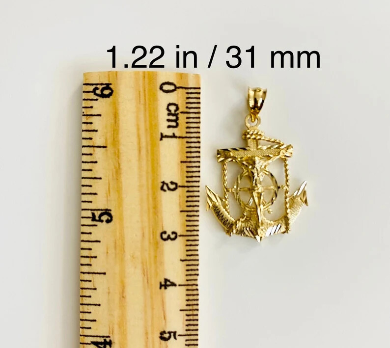 14K SOLID GOLD ANCHOR MARINER CROSS PENDANT, JESUS CHRIST CRUCIFIX – PT1226
