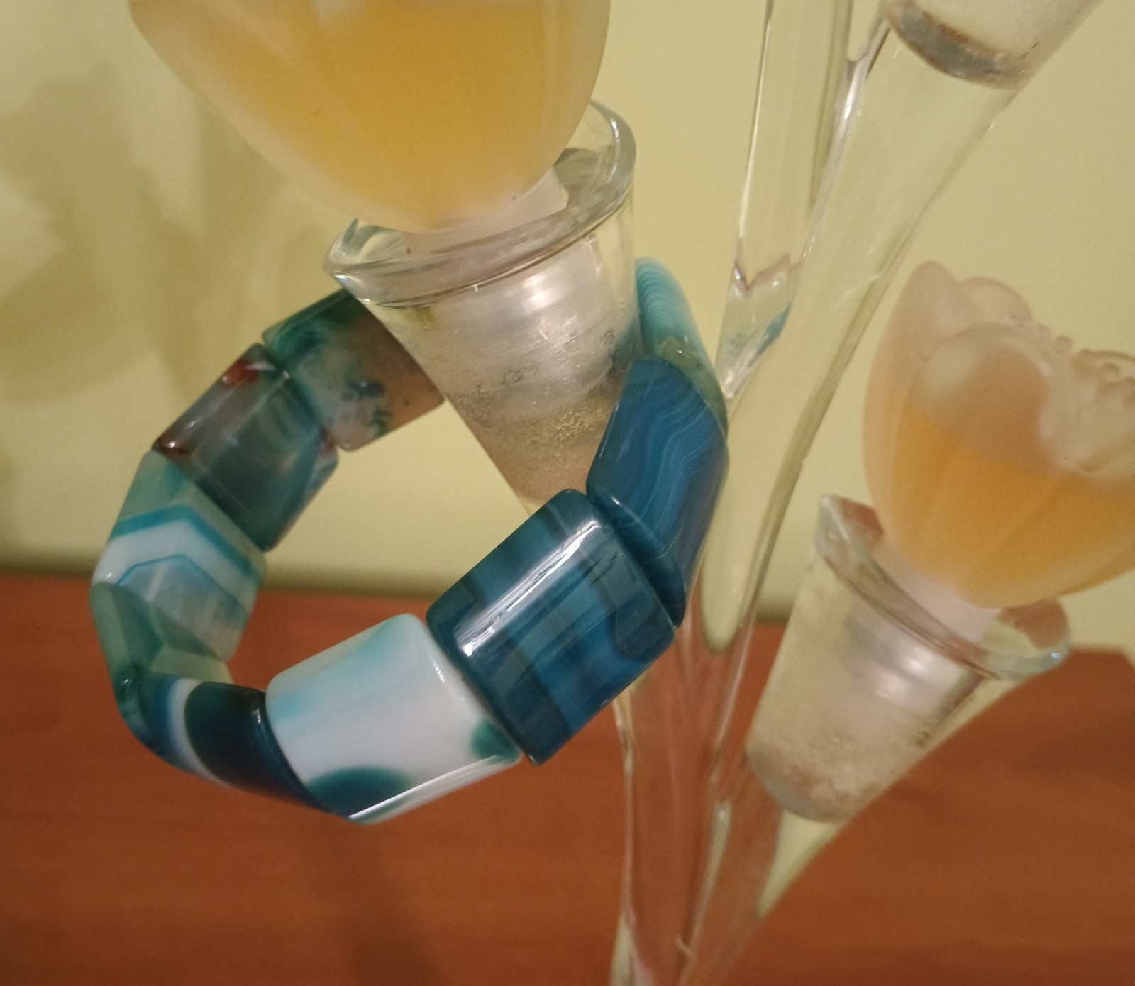Agate Stretch Bracelet Banded Wide Blue Swirl Gemstone Bar Bead Bangle