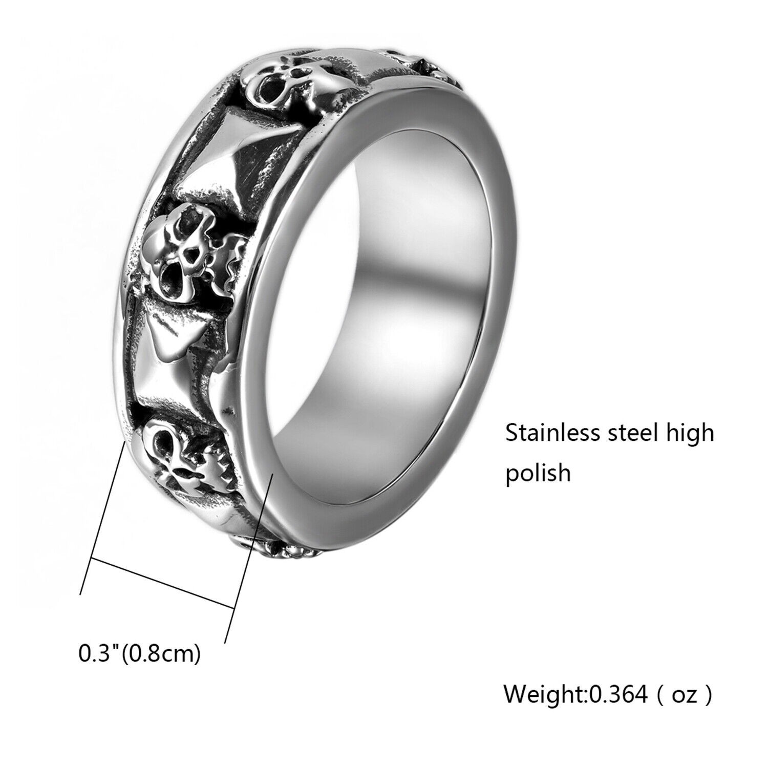 Men’s Punk Gothic Biker Skeleton Skull Playing Card Ring Stainless Steel Band US