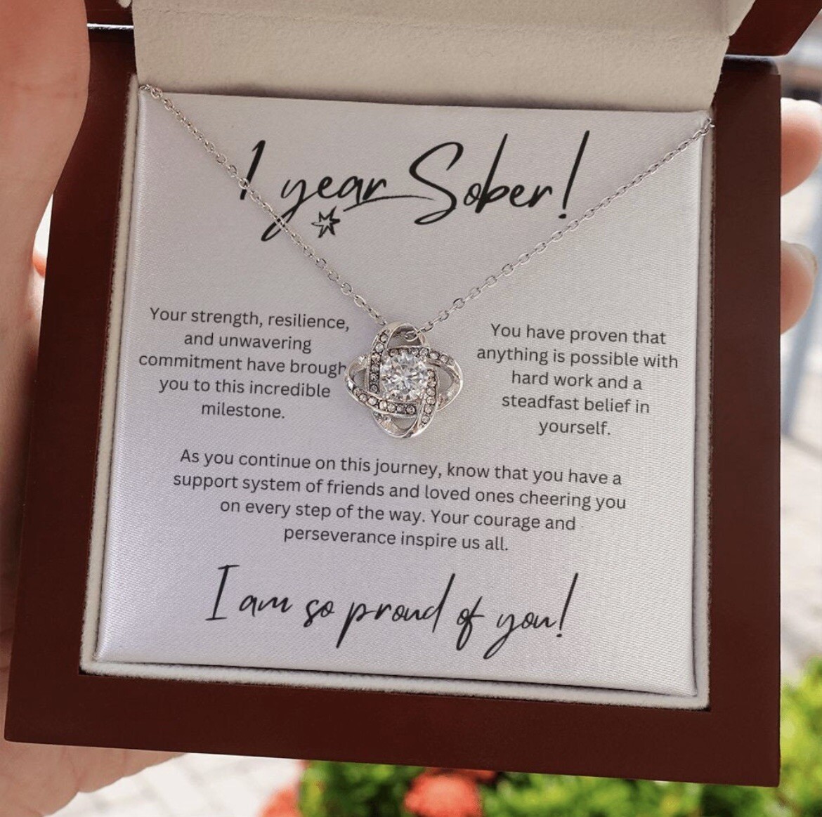 1 Year Sobriety Necklace Gift Milestone Sober Anniversary Heartfelt Message