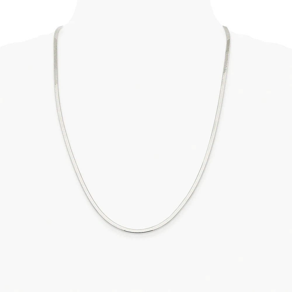 Sterling Silver Rhodium-Plated 3mm Magic Herringbone Chain Necklace 16″-24″