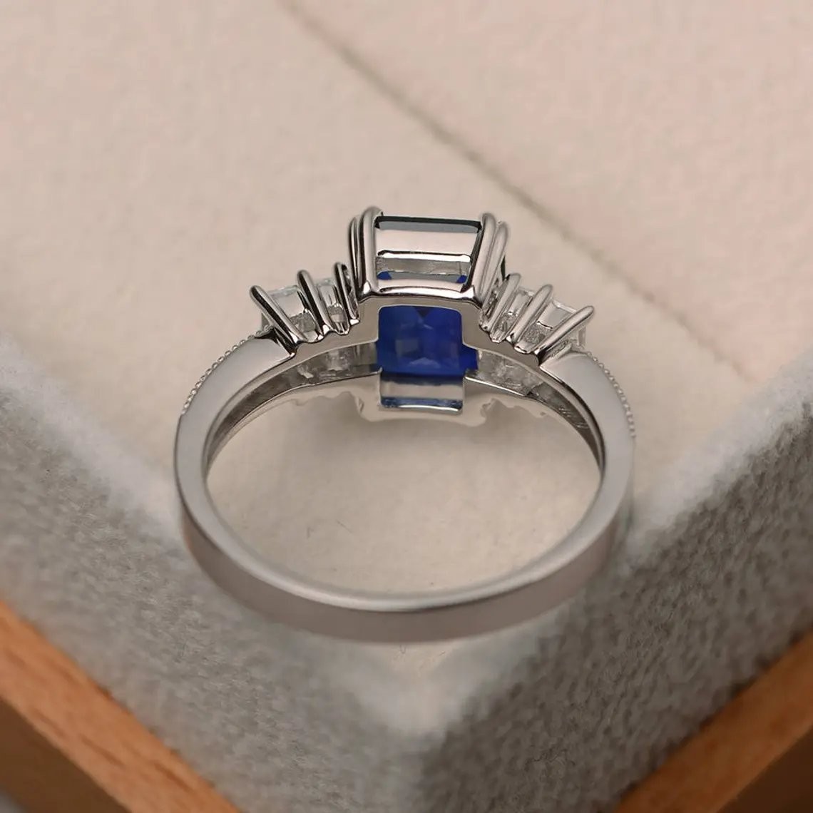 2CT Blue Sapphire Gemstone 925 Silver Plated Statement Ring US Duty Free