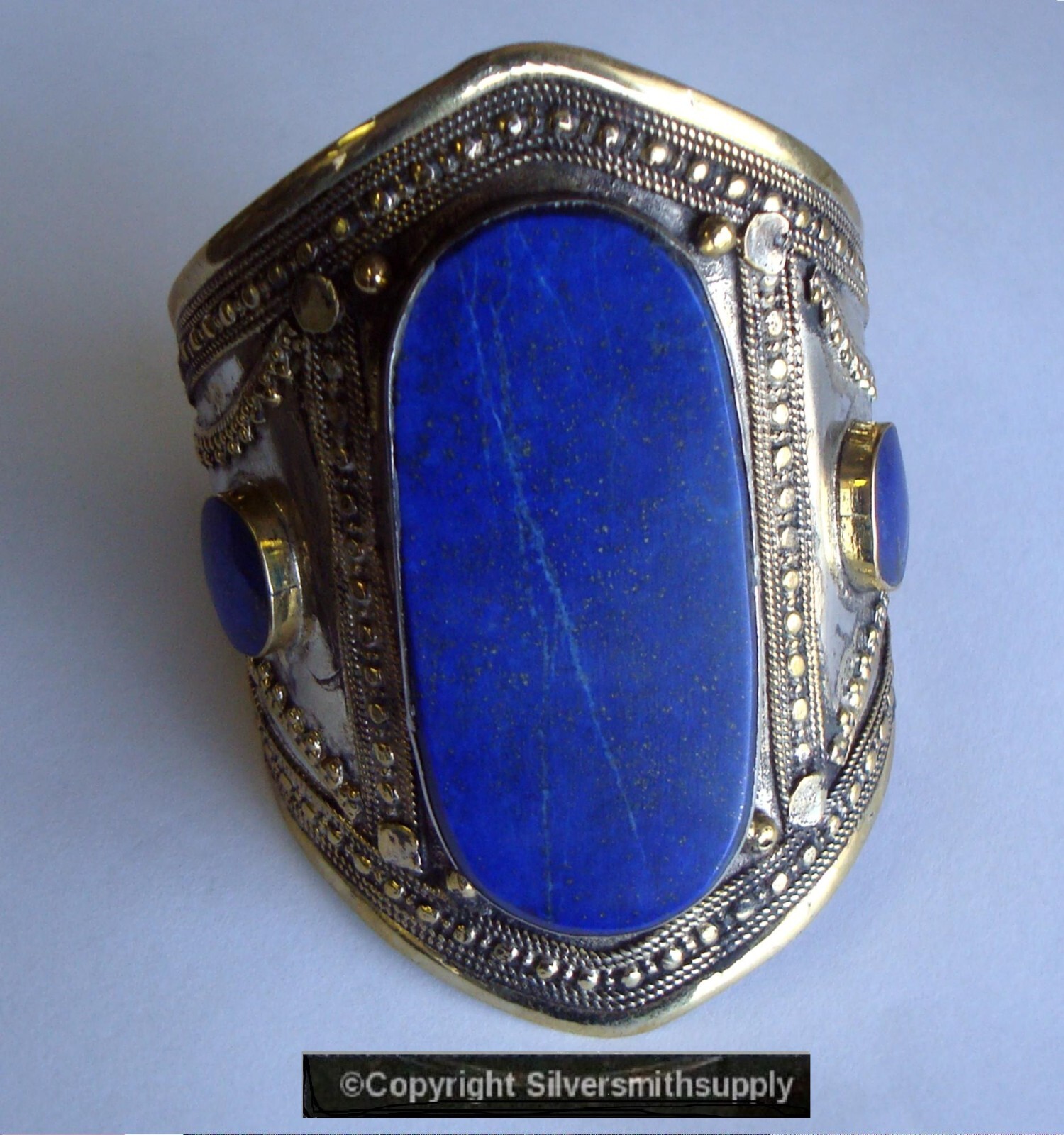Natural Lapis Cuff Bracelet 6.5 in Silver over Brass Made in Afghanistan FJ064
