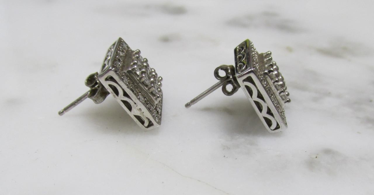.50ctw Diamond Sterling Silver Square Stud Earrings ~ 4 grams ~ 3-E272