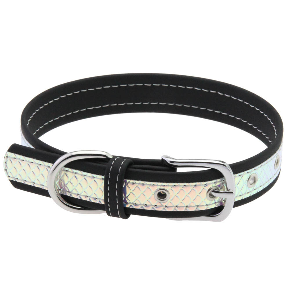 Double Color Splicing Sequined Fish Scale Leather Choker Collar Necklace Chain