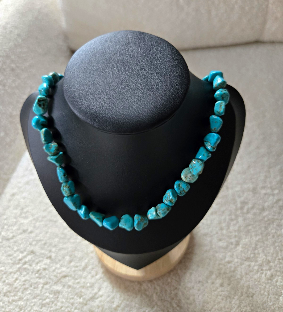 Natural Stone Turquoise Blue Chip Beaded Gemstone Necklace Ball/Bead Chain