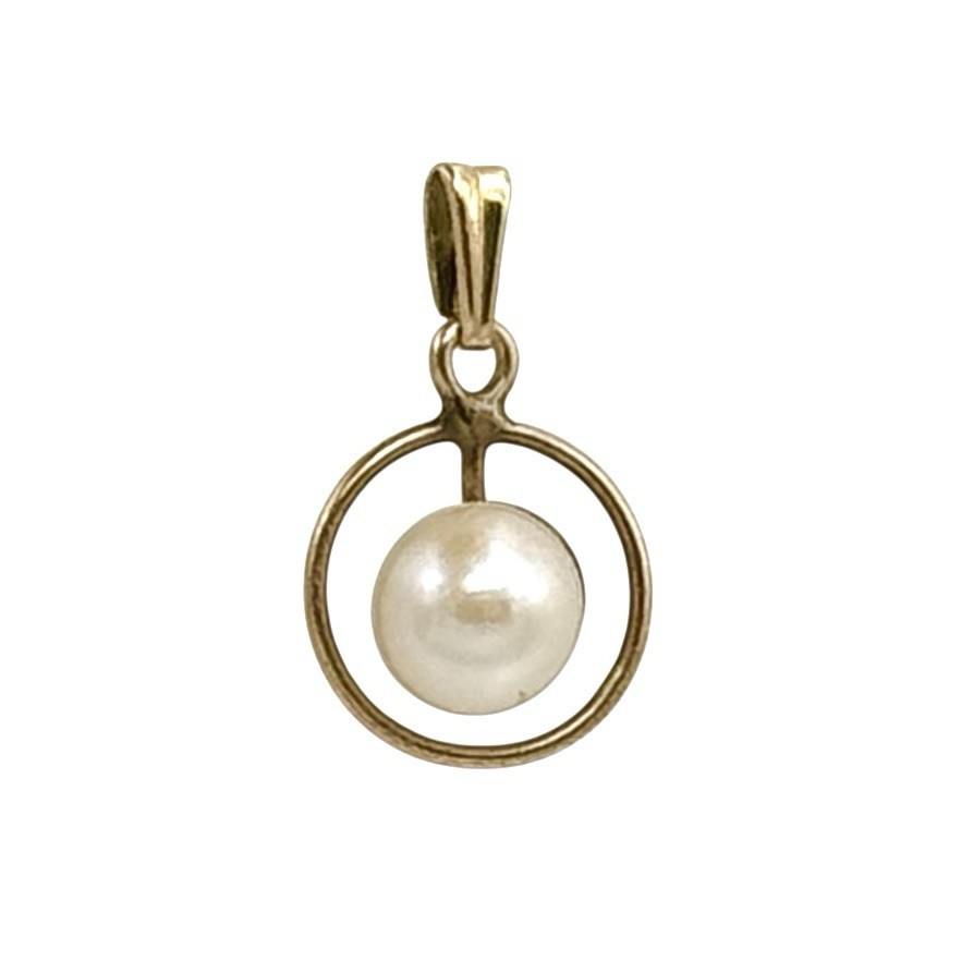 Vintage 14K Yellow Gold Pendant Genuine Solitaire Pearl Dainty Minimalist 0.65g