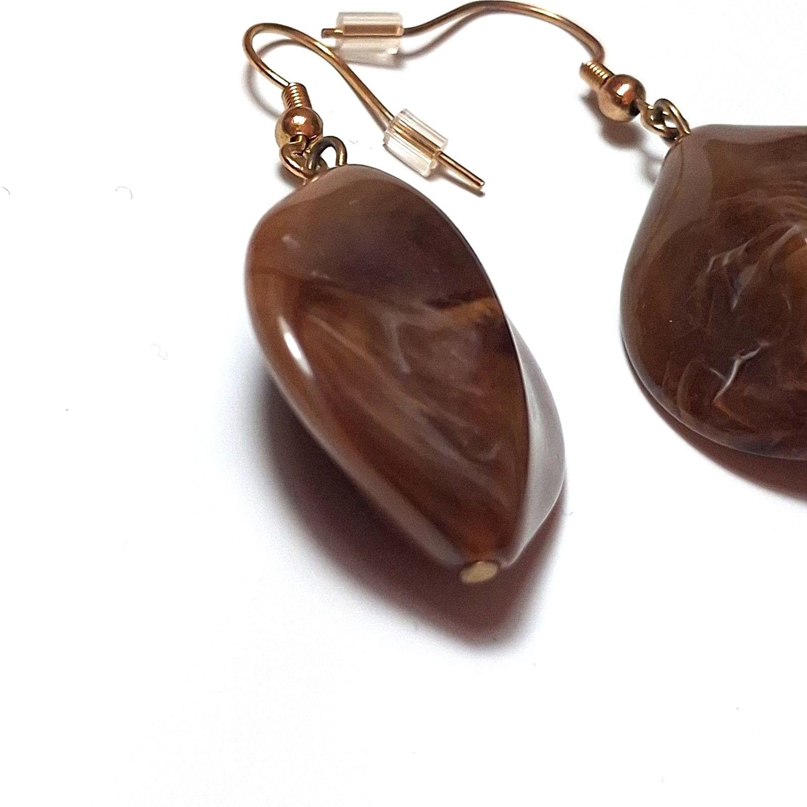 ​VINTAGE BROWN MARBLED ACRYLIC DROP EARRINGS CHUNKY LUCITE TORTOISE BOHO JEWELRY