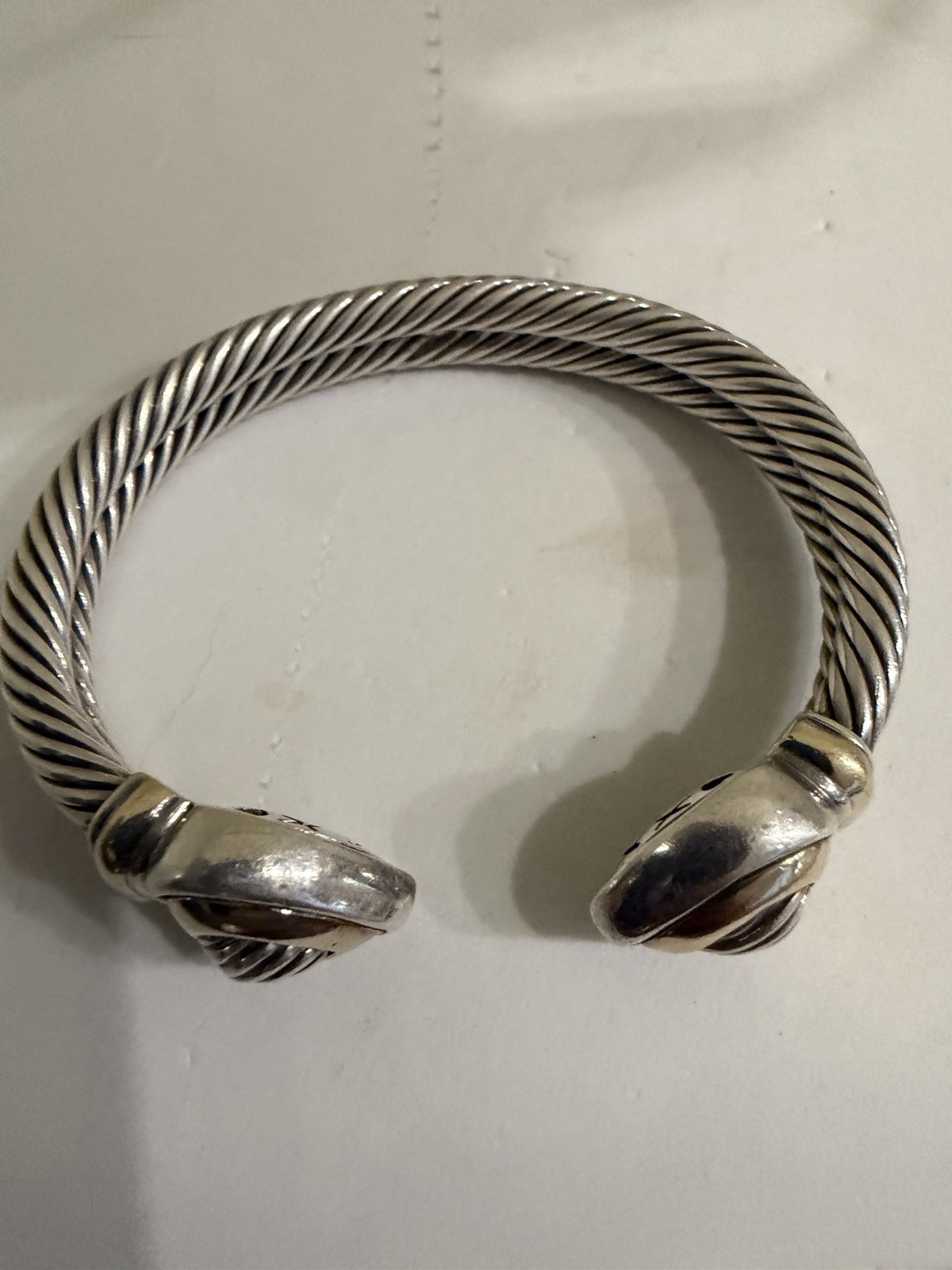 David Yurman 925/14k Double Heart Stone Cable Cuff Bracelet. 6.5 inches. v95a