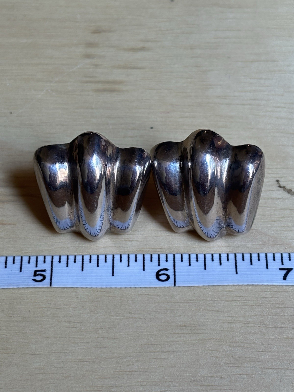Earrings Sterling Stud Geometric Striated 925 Hollow No Maker Mark