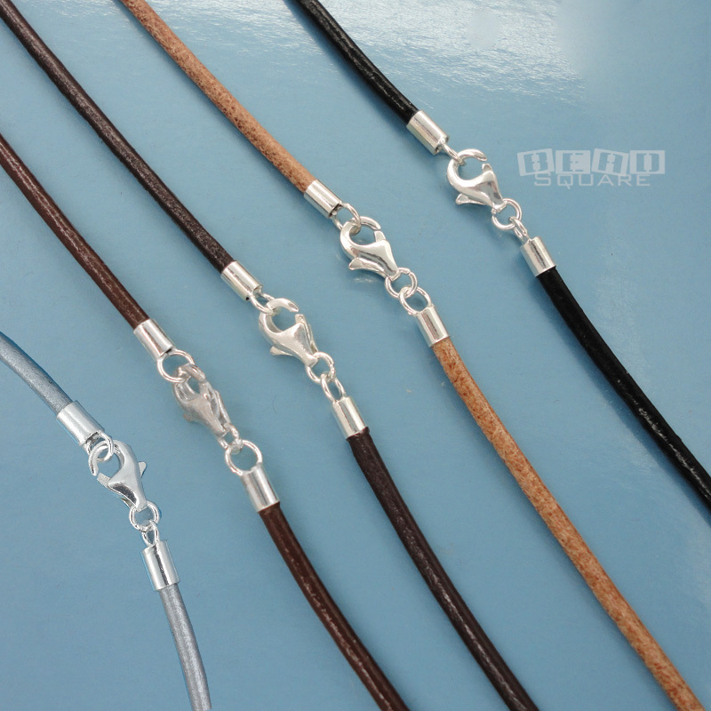 Solid Sterling Silver 2mm Genuine Leather Cord Necklace w/Lobster Clasp [12-40″]