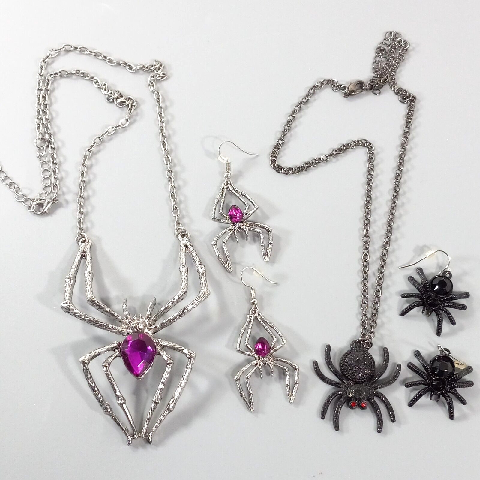 Spider Necklace Earring Sets Goth Halloween Rhinestone Fashion Jewelry Cosplay