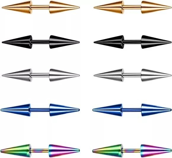 316L Surgical Steel Spike Rivet Stud Earrings Screw Back Pierced for Women Men