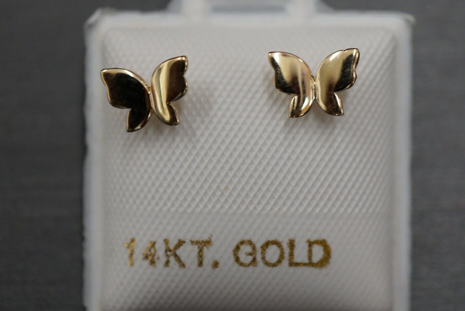 14K Solid Yellow Gold Women Children Polished Butterfly Screw Back Earring.