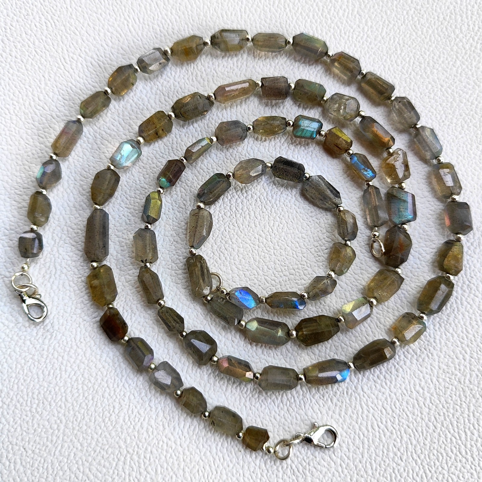 India Rainbow Fire Labradorite 7-11mm Faceted Nugget Beads 17″ Necklace
