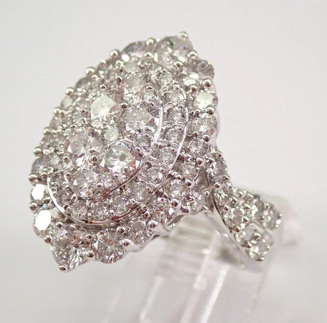 3Ct Round Cut Lab Created Diamond Cluster Engagement Ring 14K White Gold Finish