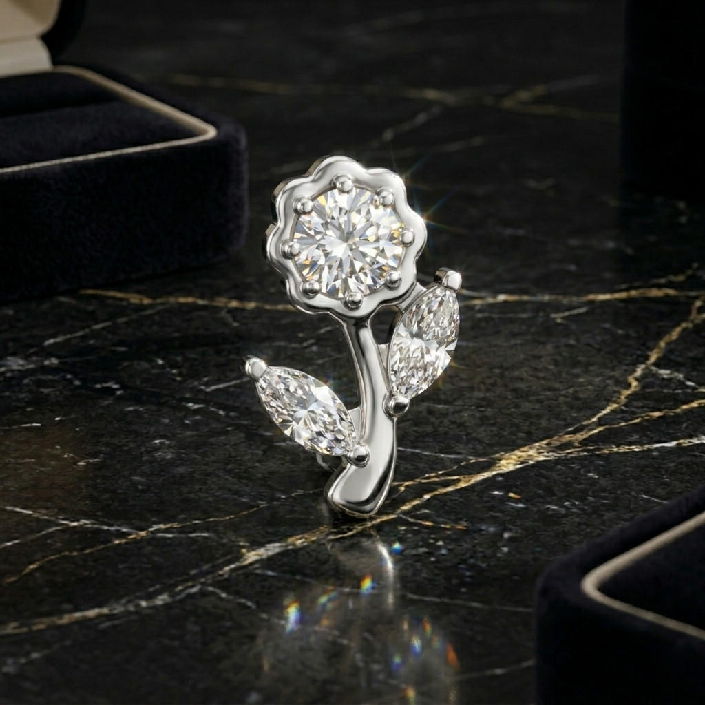 Ear Piercing Titanium Rose Flower CZ Top 16G (1.2mm) – Marquise & Round Gems