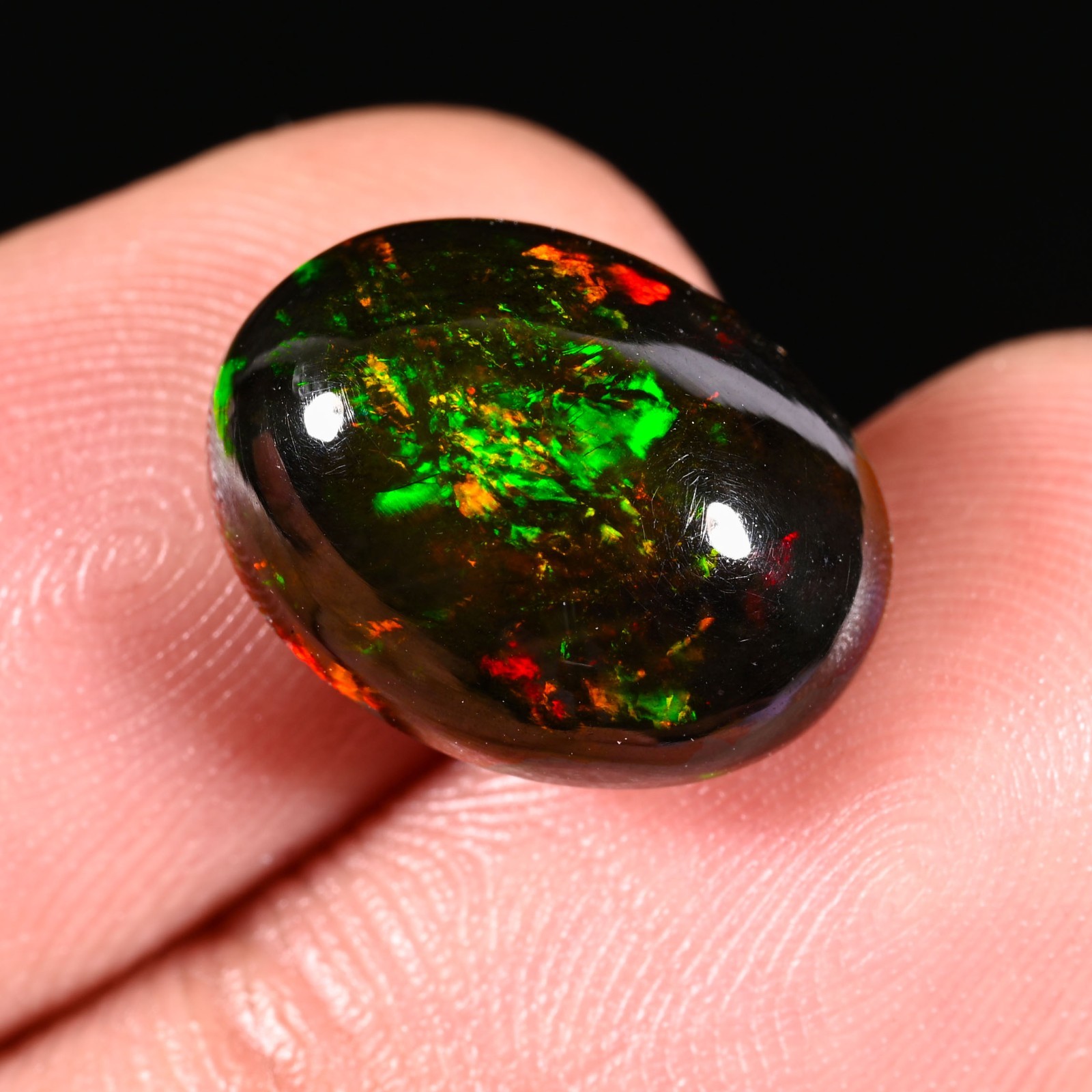 5.55 Ct Natural Ethiopian Multi Fire Black Opal Cabs Loose Gemstone 15x11x7 MM