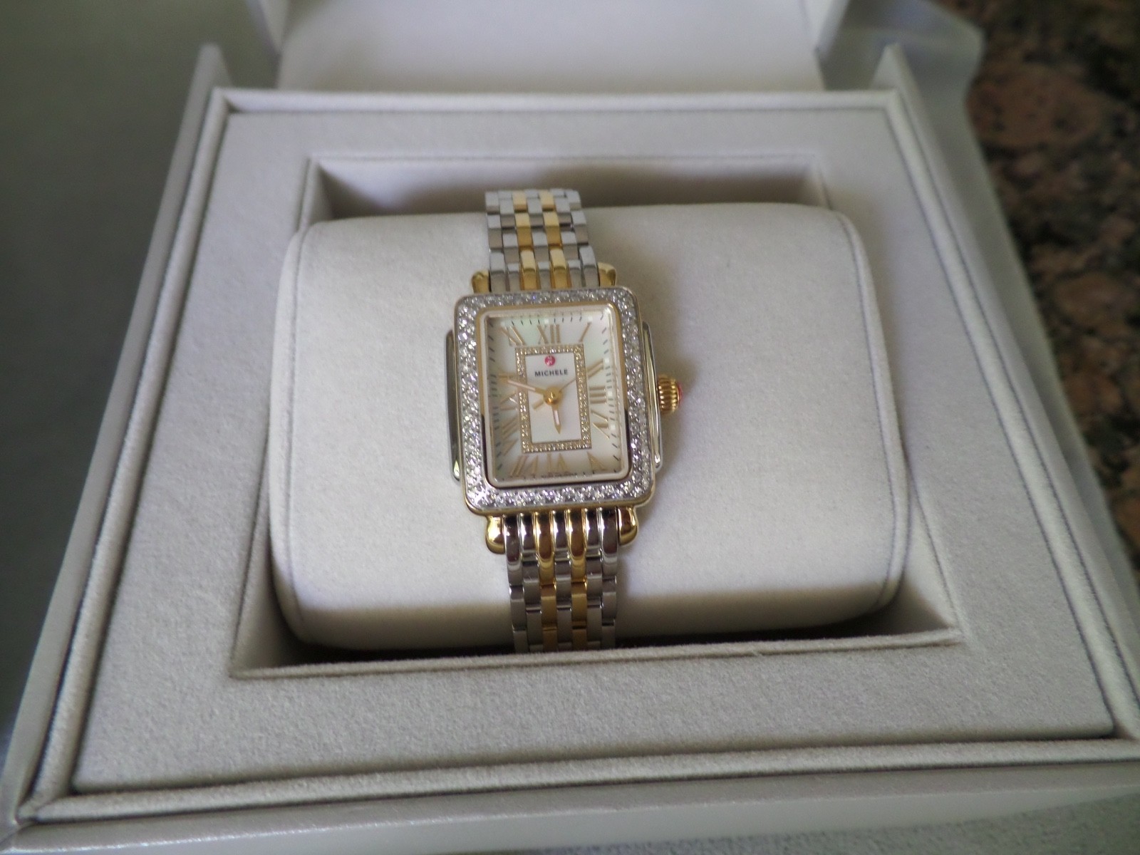 NEW Michele Deco Madison Mini Diamond Two Tone 18K Gold-Plated Watch $2495
