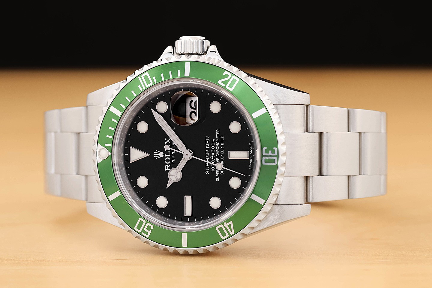 2008 CARD ROLEX SUBMARINER DATE 16610LV KERMIT BLACK NO HOLES STEEL 40MM WATCH