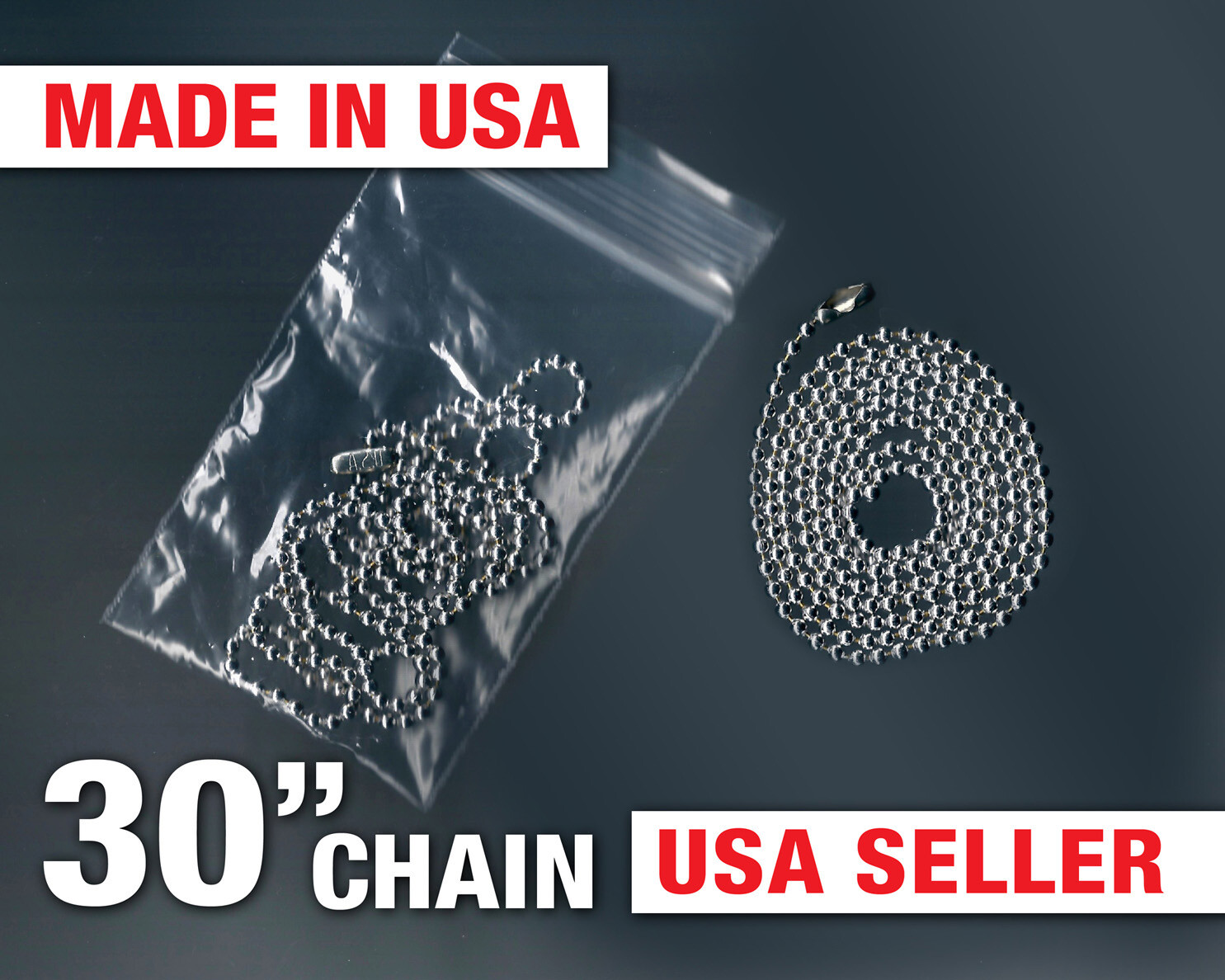 Ball chain 30″ Necklace Beaded Ballchain 2.4mm Silver USA Dog Tag Army Military