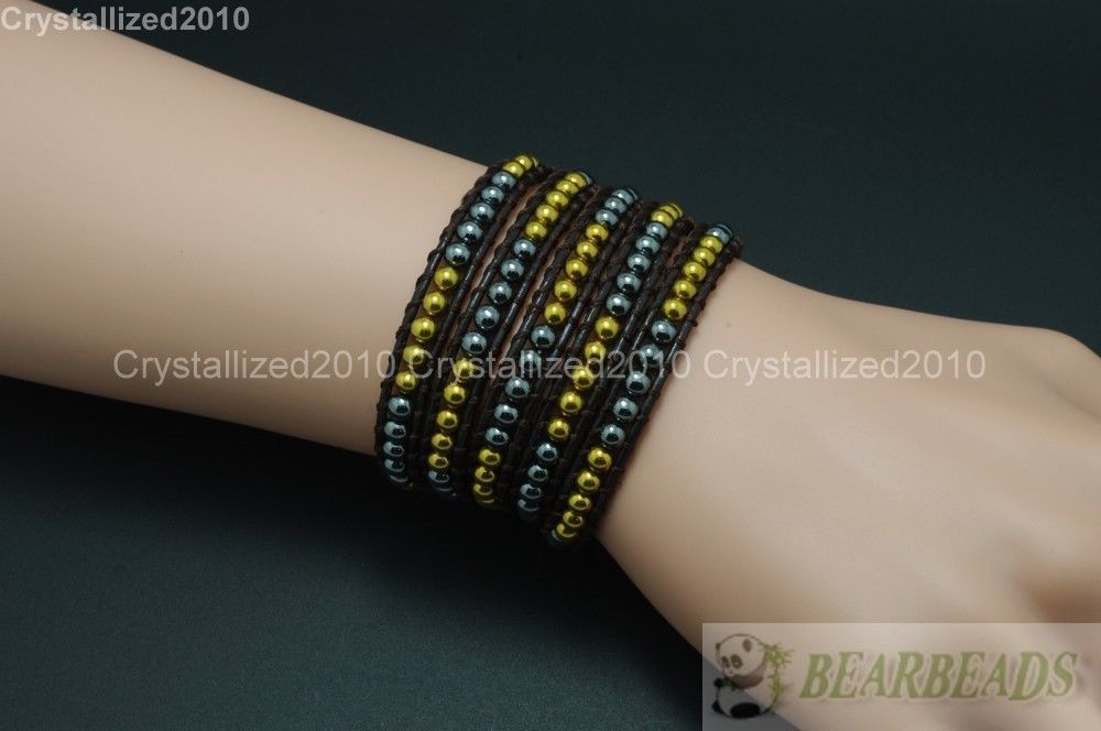 Hot Colorful Handmade Mixed Crystal Gemstones Beads Wrap Leather Bracelet 5 Wrap