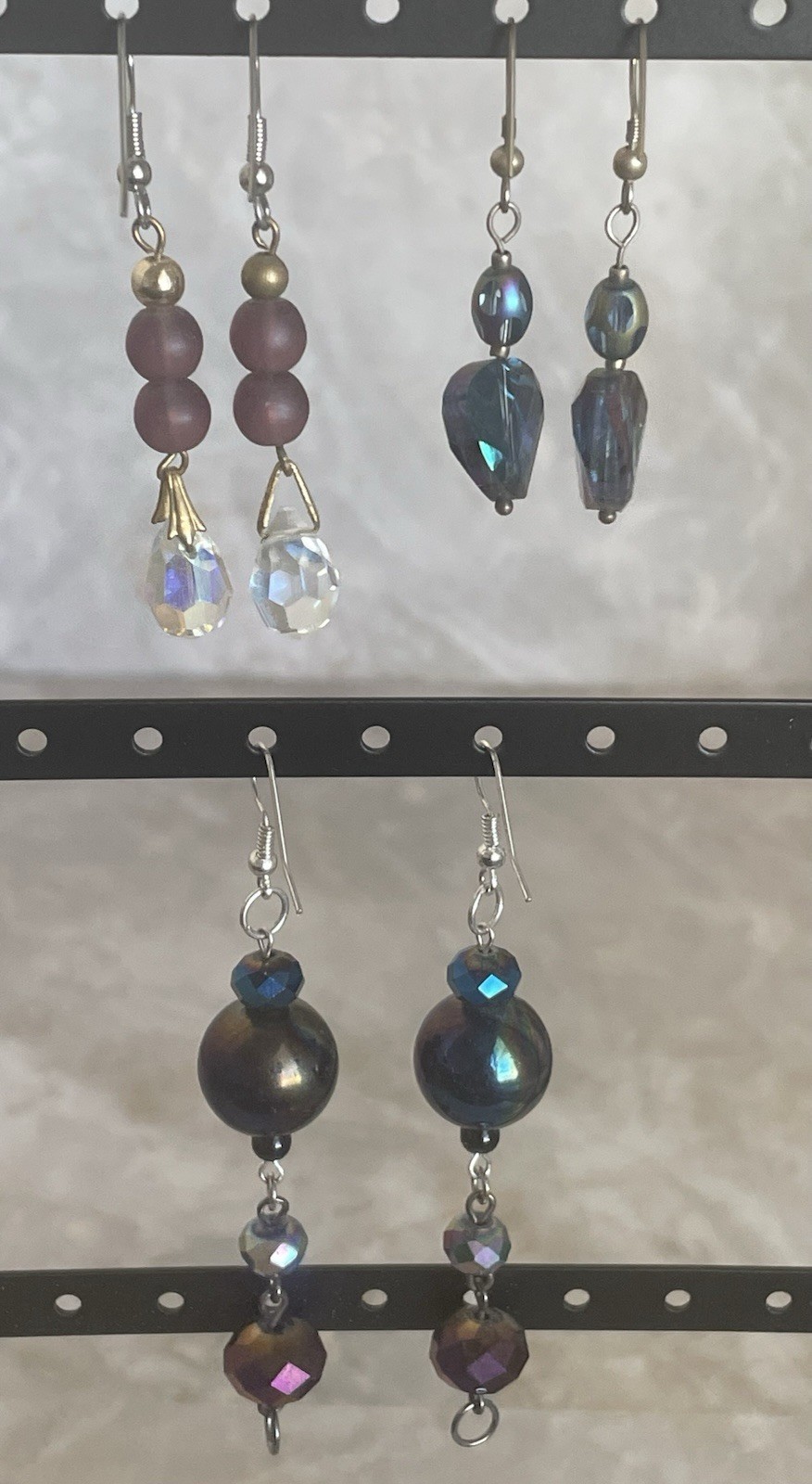3 Pair of Pierced Beaded Dangle Drop Earrings with Faceted Crystals