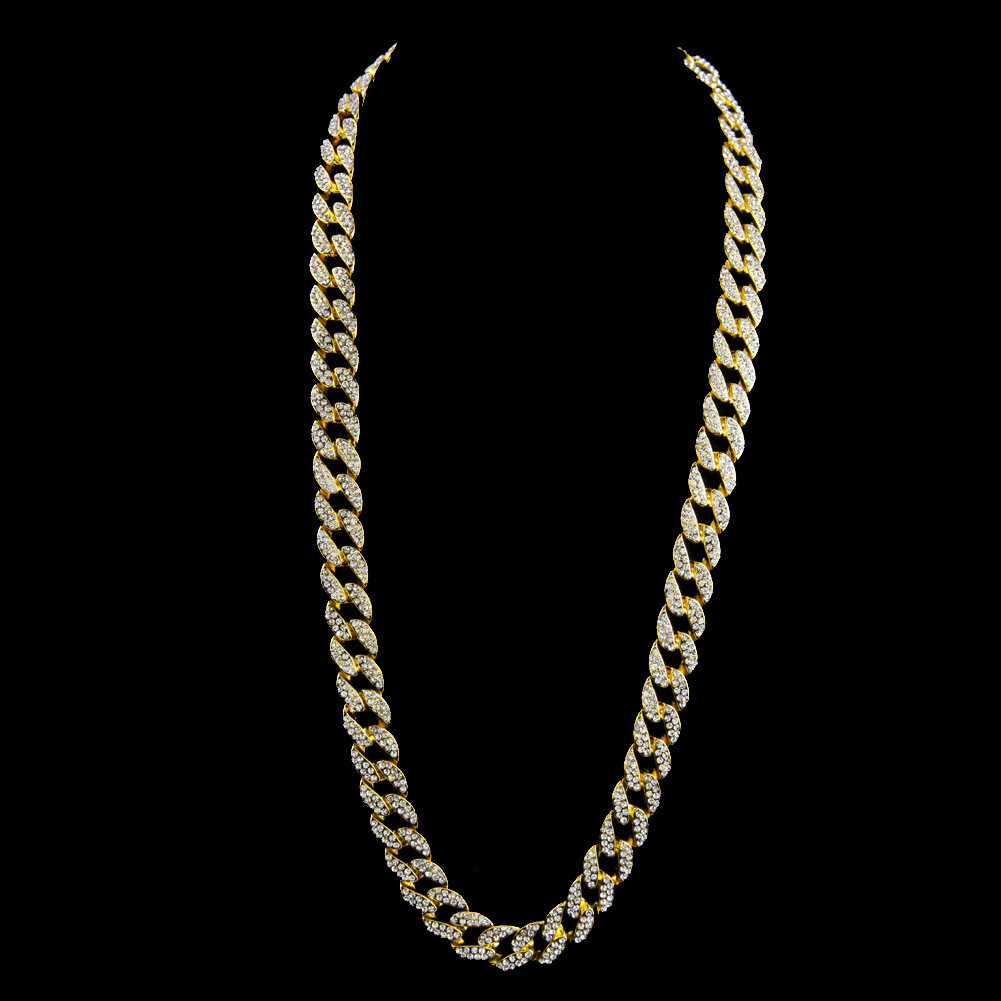 Miami Cuban Link Chain Bracelet 18K Gold Plated Iced CZ Out 14mm Men’s Necklace